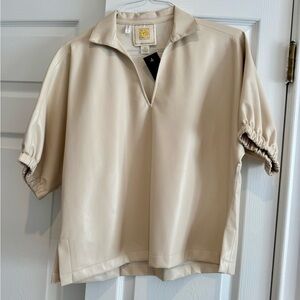 NWT Emily McCarthy Poppy Top in Sandshell Vegan Leather. Size XS.